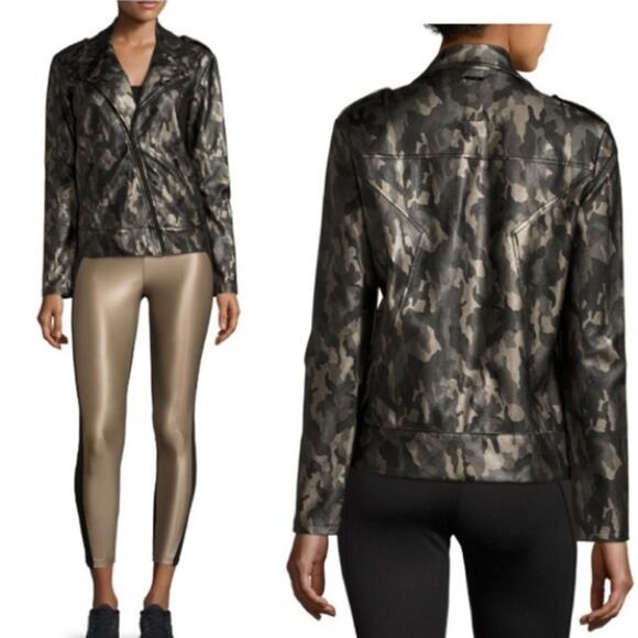 NWOT KORAL Specter Camo Metallic Vegan Faux Leather Moto Jacket Medium - Picture 2 of 16